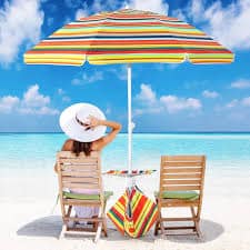L'ombrellone da spiaggia RELAX4LIFE misura 2 metri e include un vassoio pratico. È progettato per offrire protezione solare e resistenza all'acqua