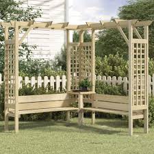 La Pergola Angolare con Panca in Legno di Pino Impregnato è un complemento ideale per il giardino e il prato. Realizzata in legno di pino trattato