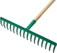 Rastrello con 16 denti e manico in legno